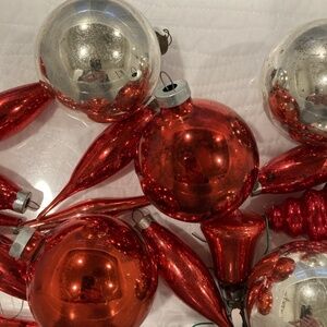 Lot 19 VTG Mercury Glass Christmas Ornaments Made in USA Red Silver Shiny Brite